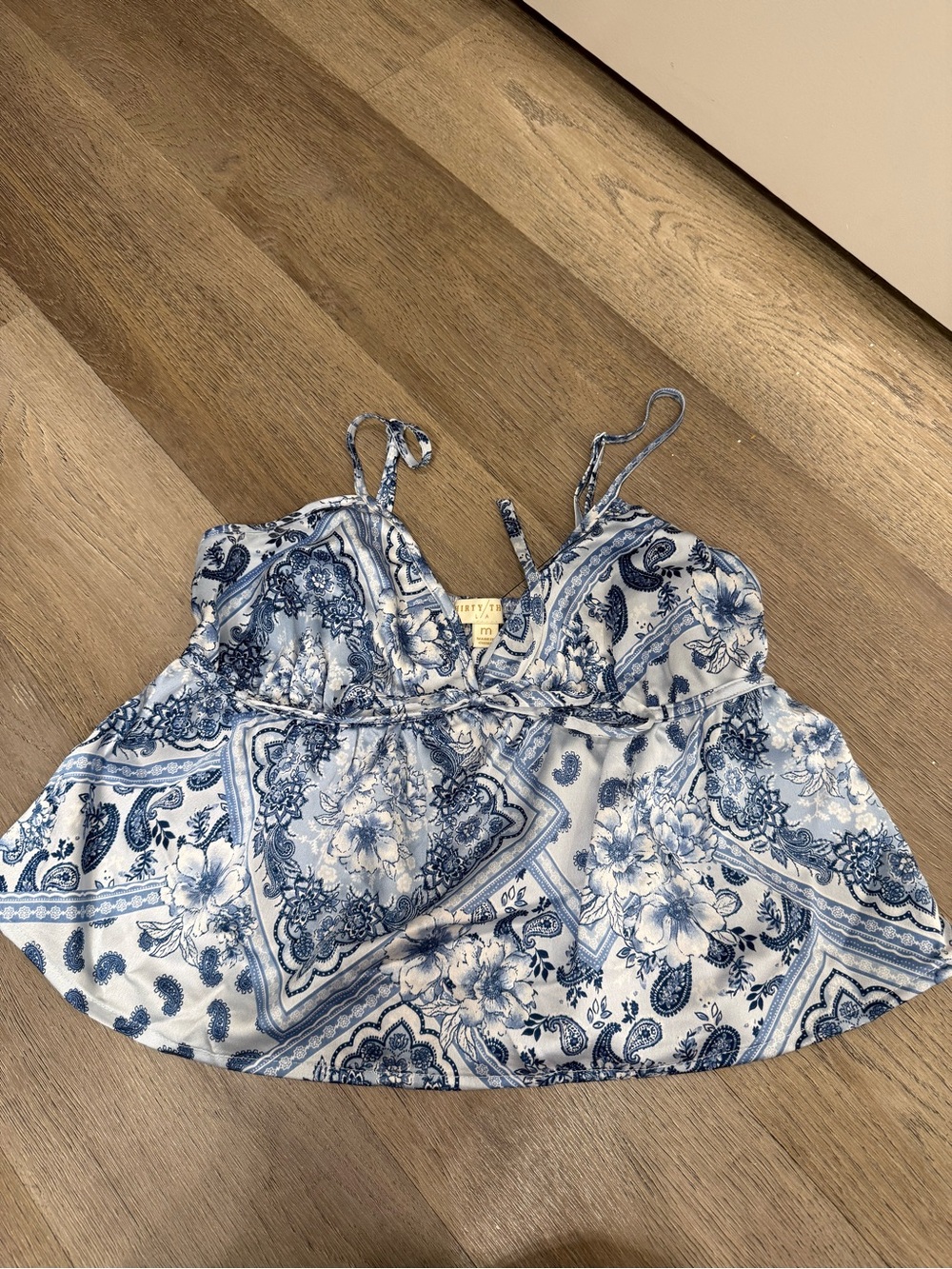 Spaghetti Strap Blue Floral Paisley Print Women's Top
